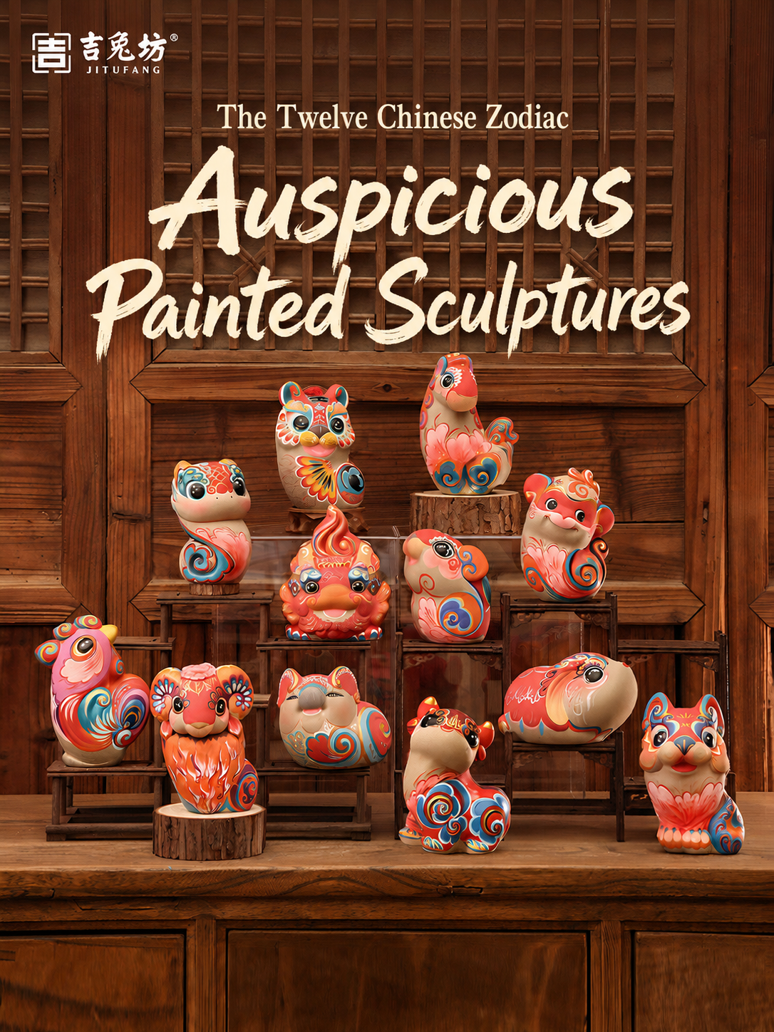 Auspicious Painted Zodiac Sculptures