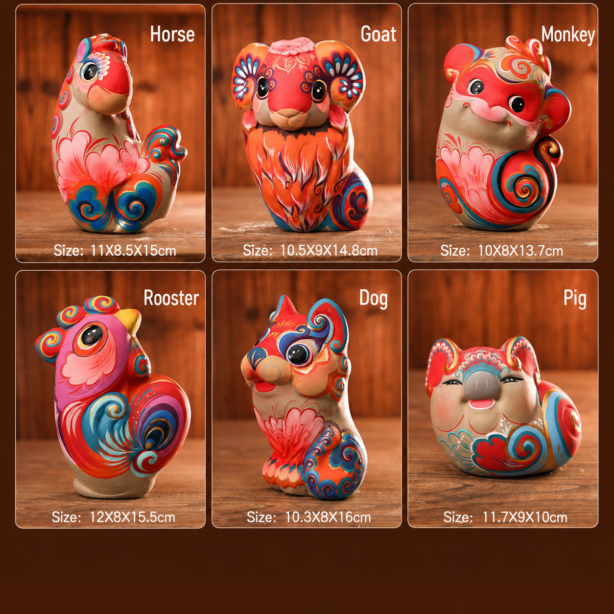 Auspicious Painted Zodiac Sculptures