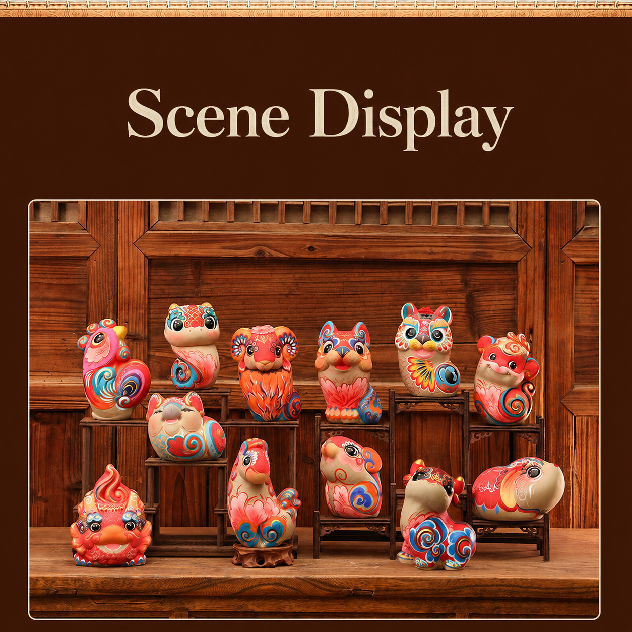 Auspicious Painted Zodiac Sculptures