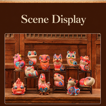 Auspicious Painted Zodiac Sculptures