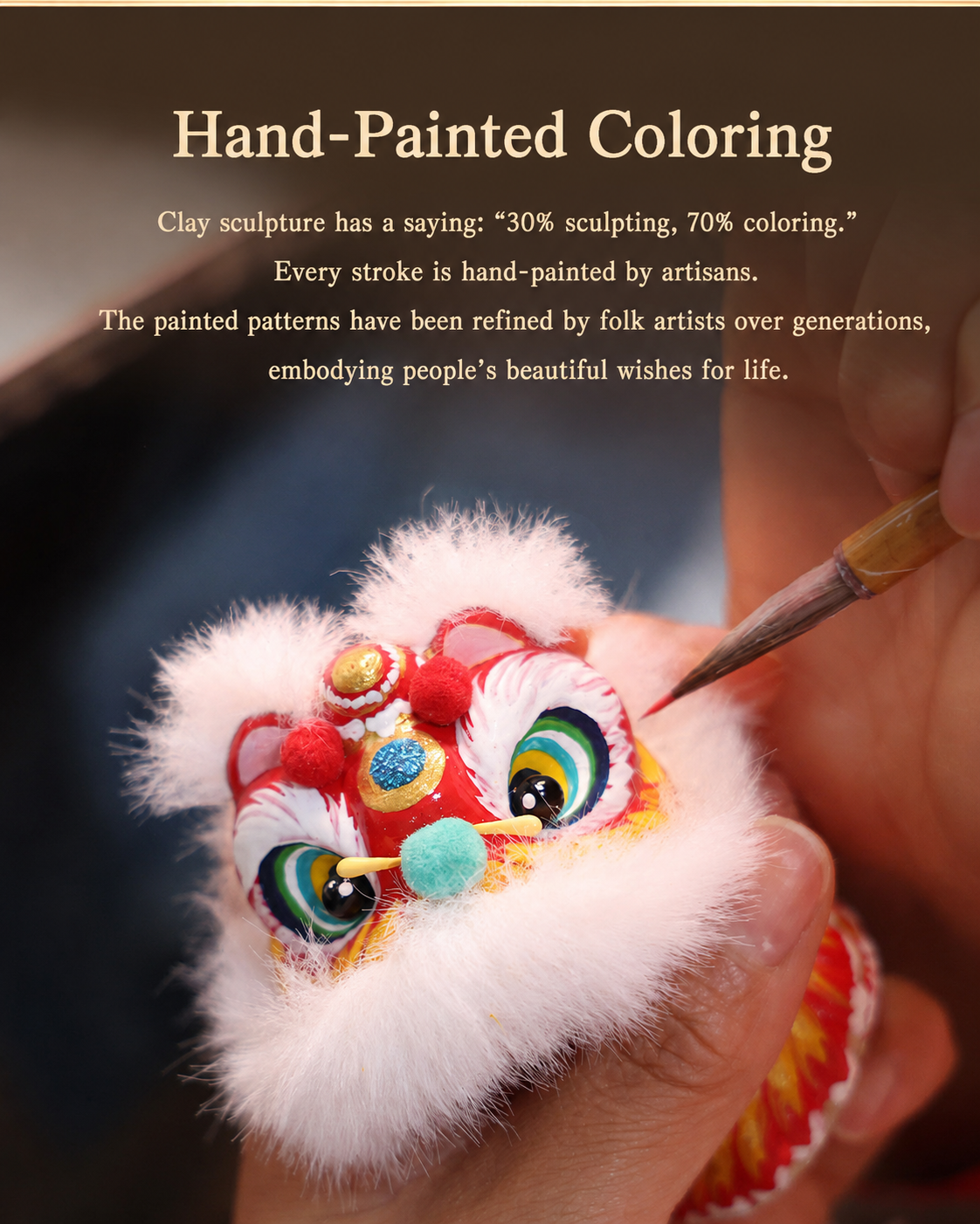 Hand-Painted Lion Dance Bobble Figurine detail image 2