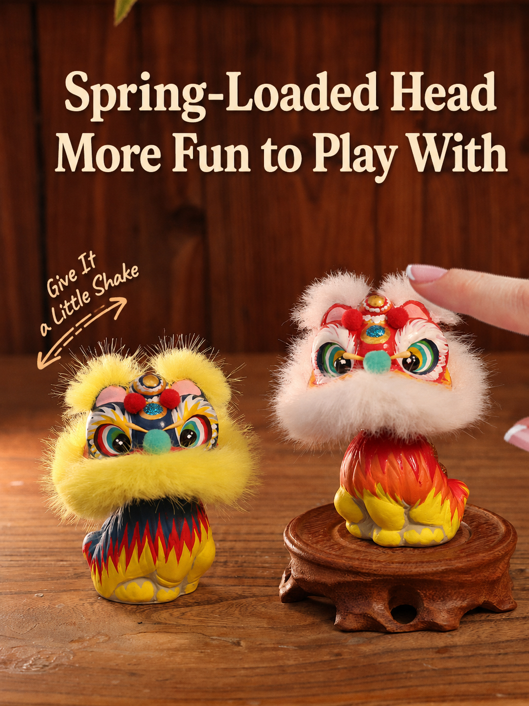Hand-Painted Lion Dance Bobble Figurine main image 3