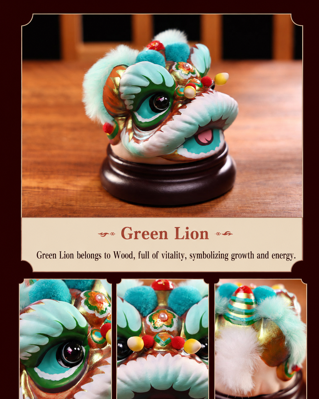 Hand-Painted Loong Lion Clay Figurines detail image 2