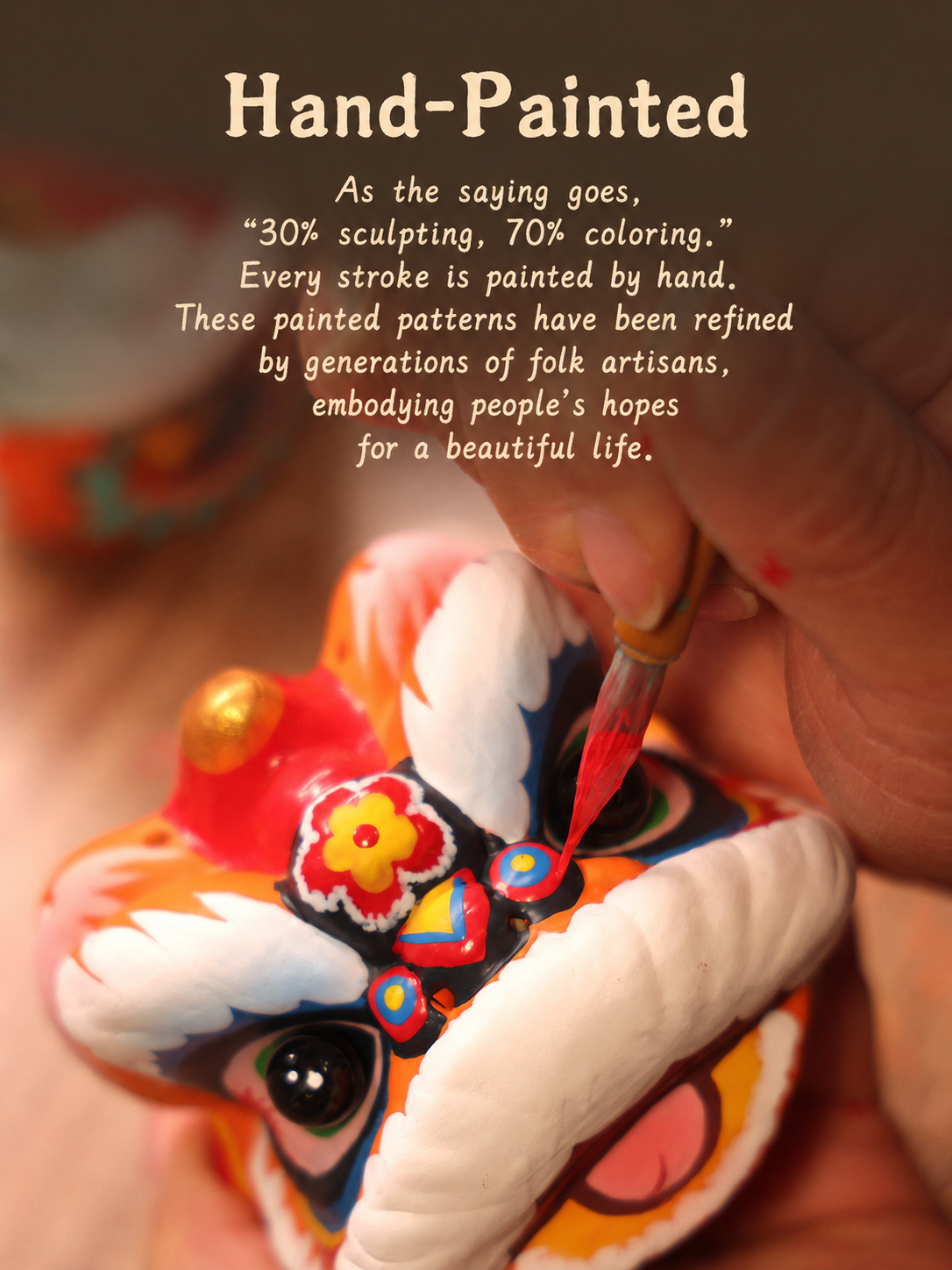 Hand-Painted Loong Lion Clay Figurines detail image 15