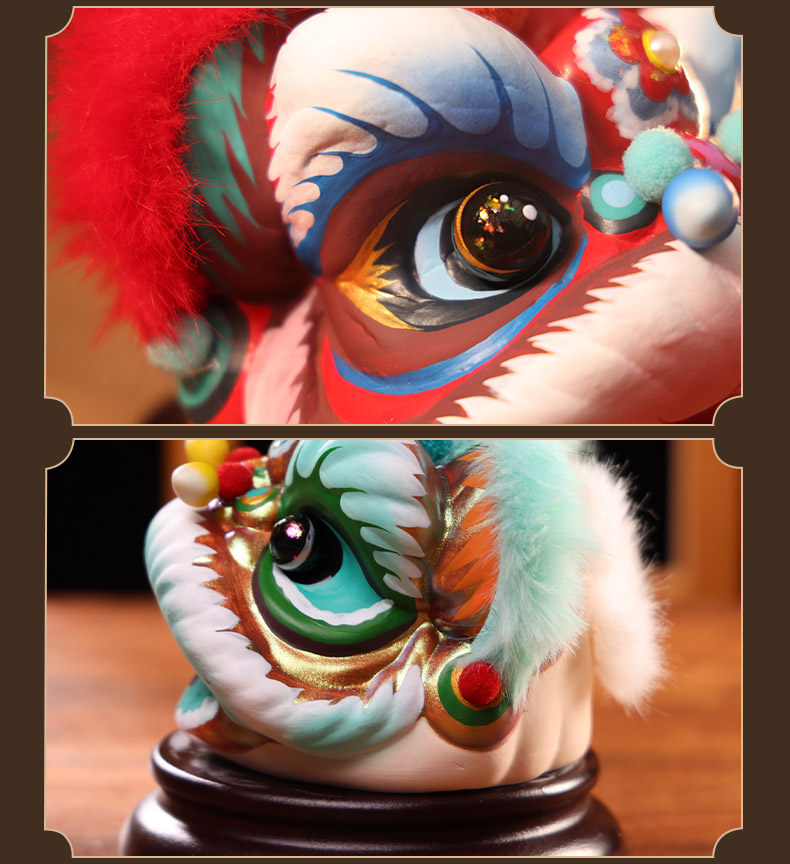 Hand-Painted Loong Lion Clay Figurines detail image 16