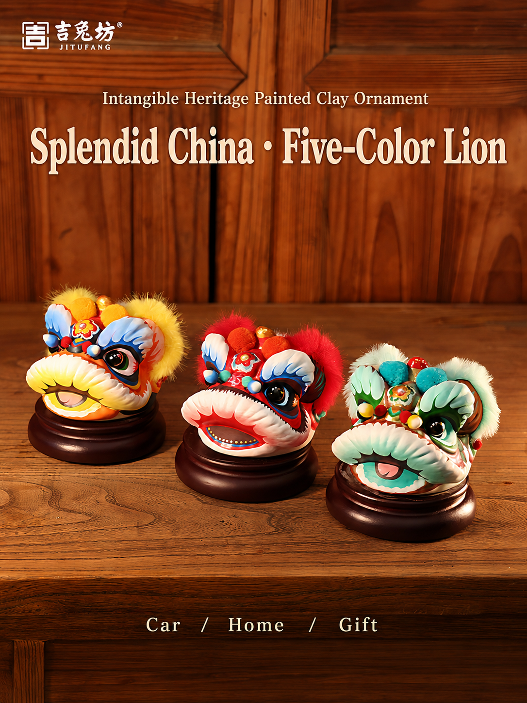 Hand-Painted Loong Lion Clay Figurines main image 1