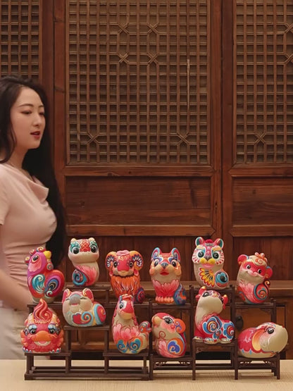 Auspicious Painted Zodiac Sculptures