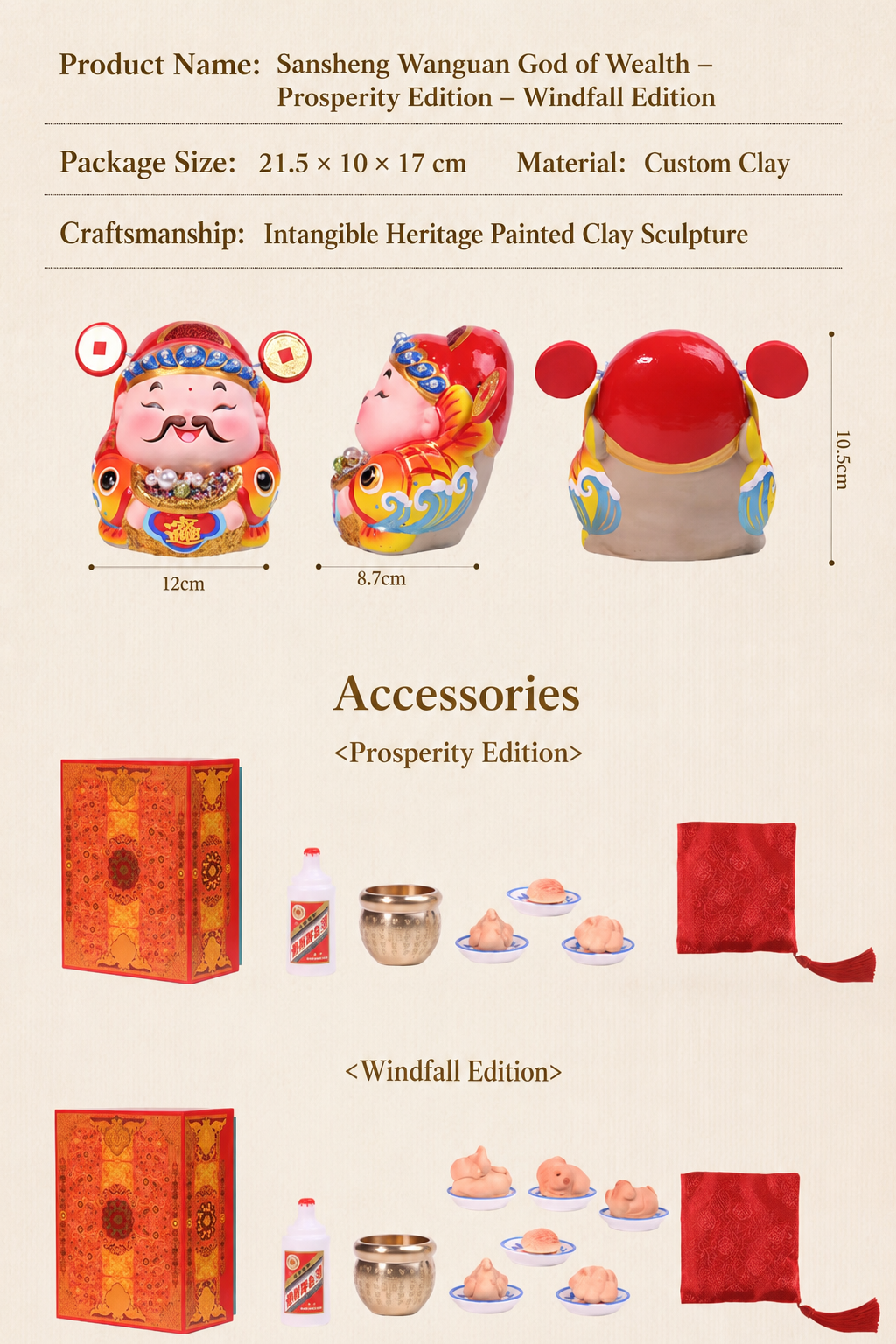Threefold Prosperity God of Wealth Figurine detail image 2