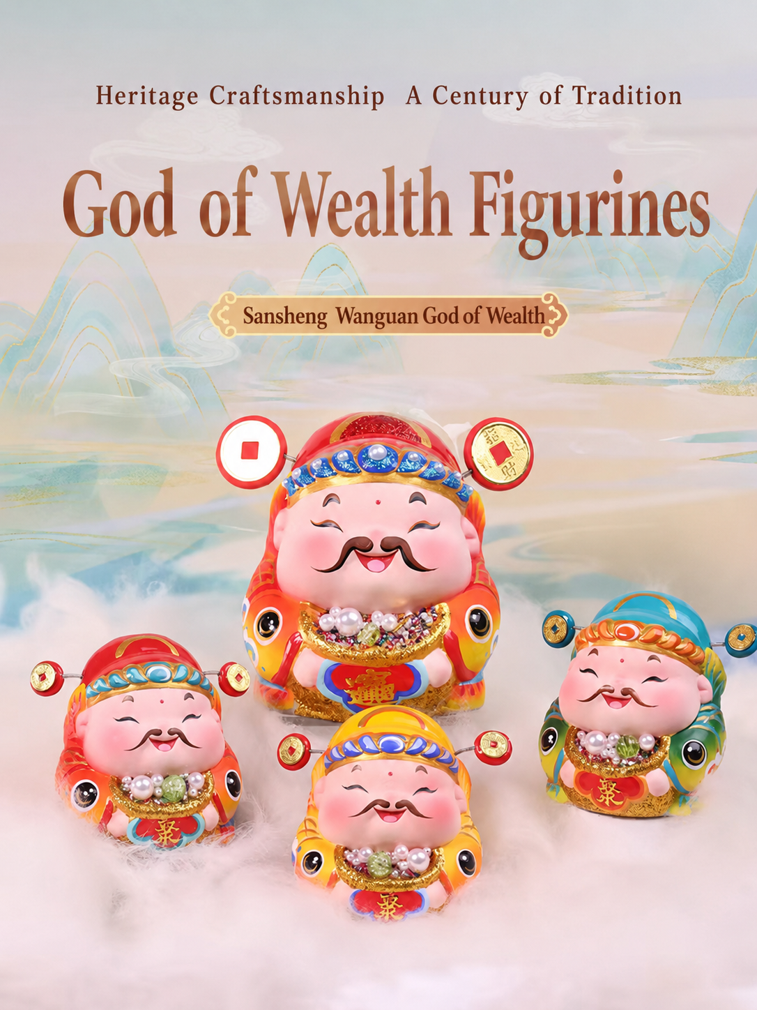 Threefold Prosperity God of Wealth Figurine detail image 8