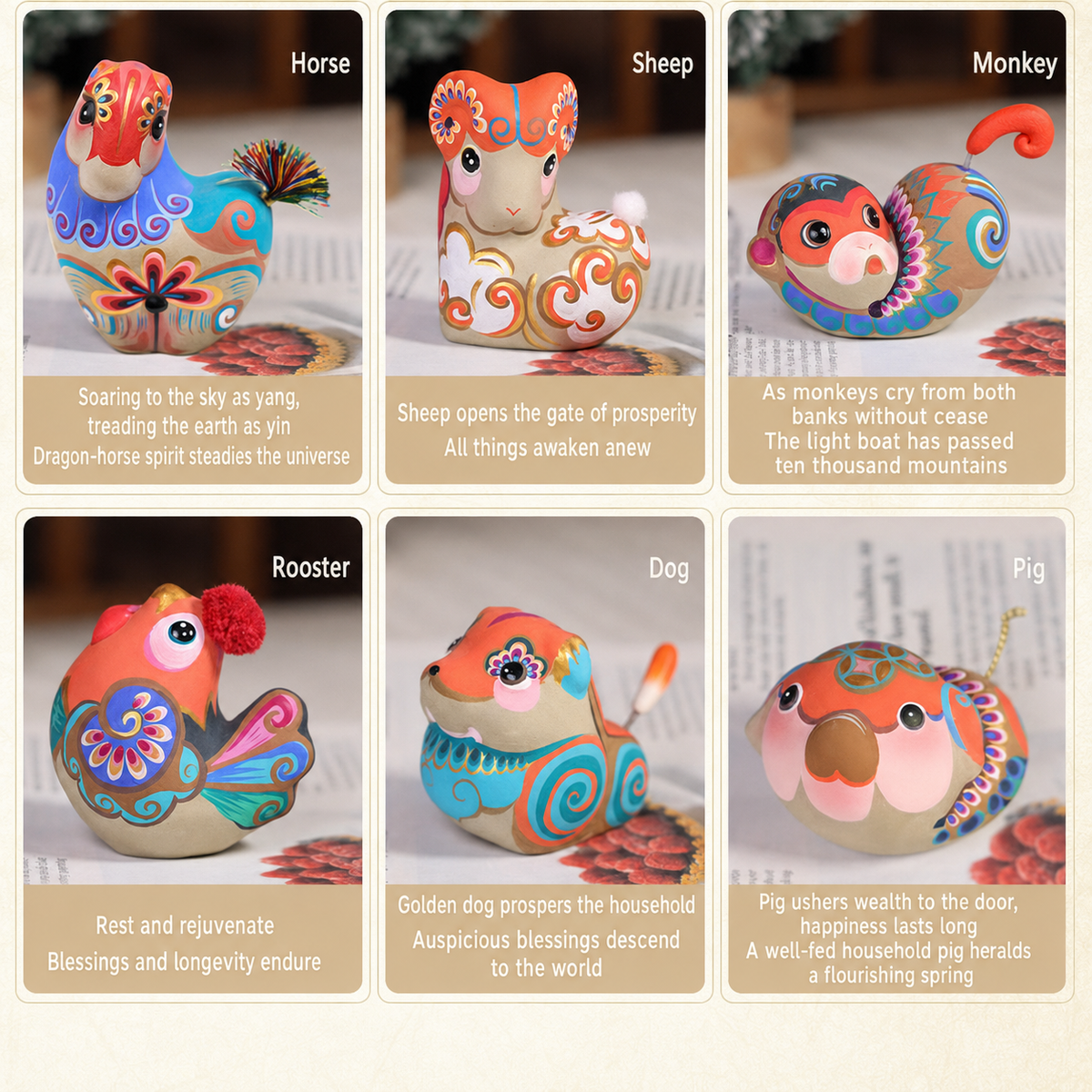 Twelve Auspicious Zodiac Clay Figurines