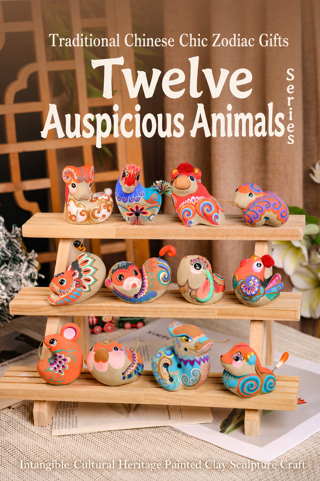Twelve Auspicious Zodiac Clay Figurines