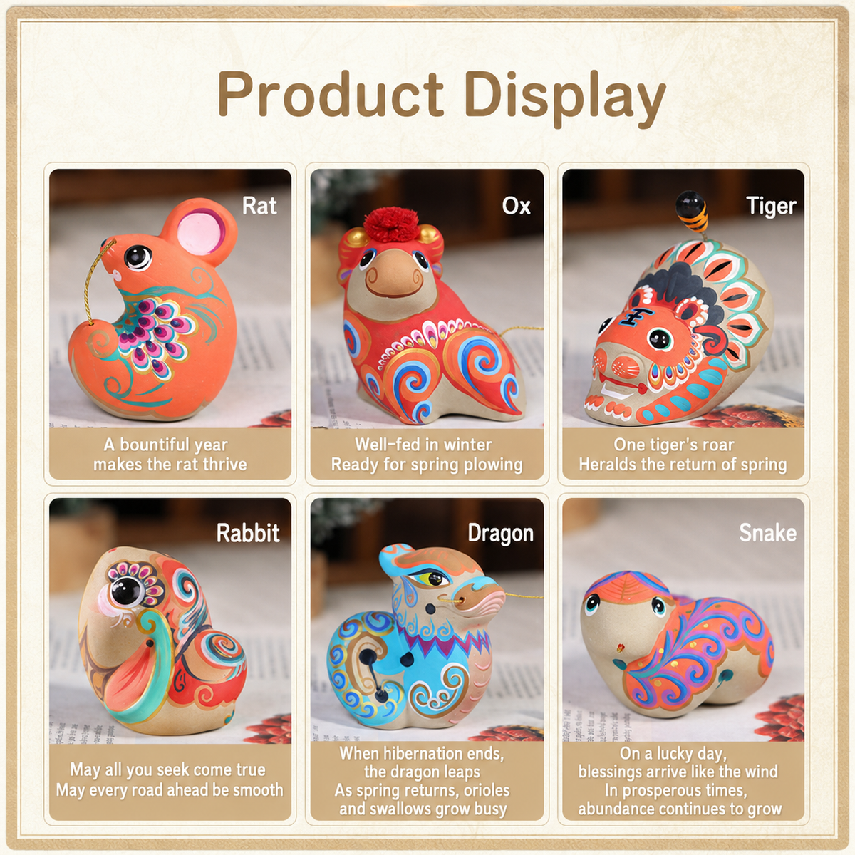 Twelve Auspicious Zodiac Clay Figurines