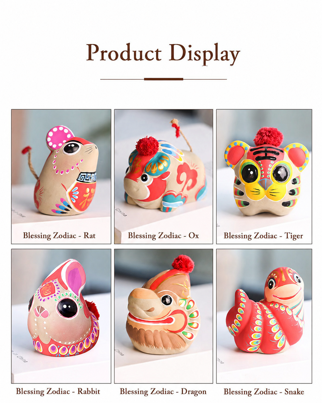 Chinese Zodiac Blessings Clay Figurines