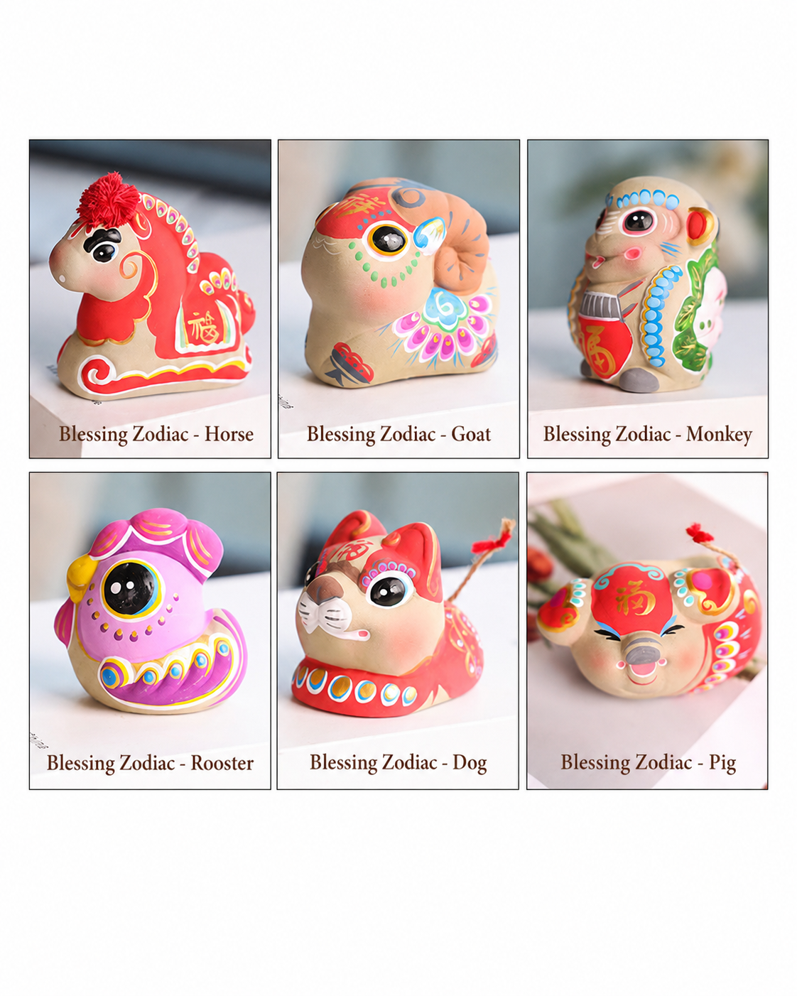 Chinese Zodiac Blessings Clay Figurines